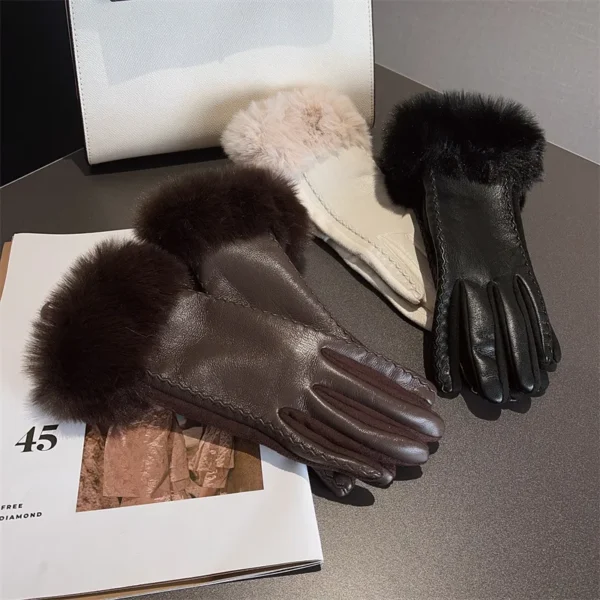 Luxury Women's PU Leather Gloves for Cold Weather Winter Warm Gloves with Soft Faux Fur Trim Cuff Thermal Lining Party Gloves - Image 2