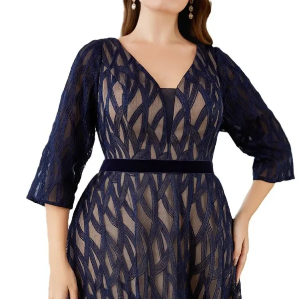 Plus Size Lace Party Dresses V Neck Embroidery Long Sleeve Elegant Evening Prom Dresses Large Female Wedding Bridesmaid Dresses - Image 2