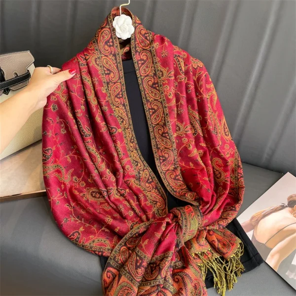 Luxury Brand Autumn Cashmere Pashmina Shawl Lady Wrap Warm Winter Scarves Design Print Female Foulard Cotton Stoles Scarf 2023 - Image 2