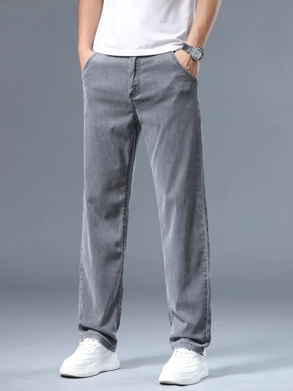 Summer Thin Men's Loose Straight Jeans Lyocell Soft Drape Business Casual Trousers Classic Smoke Gray Brand Ice Silk Pants - Image 5