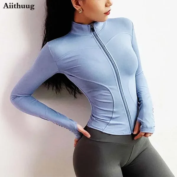 Aiithuug Slim Fit Lightweight Jackets With Thumb Holes Women's Full Zip-up Yoga Sports Running Jacket For Workout - Image 4