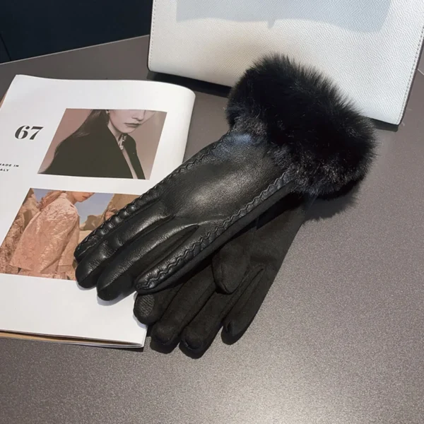 Luxury Women's PU Leather Gloves for Cold Weather Winter Warm Gloves with Soft Faux Fur Trim Cuff Thermal Lining Party Gloves - Image 4