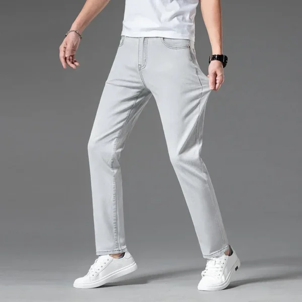 2024 Spring Summer New Classic Youthful Vitality Men's Fit Straight Thin Denim Jeans Lightweight Cotton Stretch Trousers - Image 6