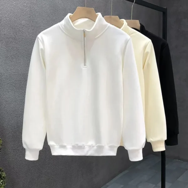 Trendy Half-Zip Stand Collar Solid Color Sweatshirt Niche Design Sensibility Autumn/Winter New Men's Sweatshirt Casual Scene - Image 2