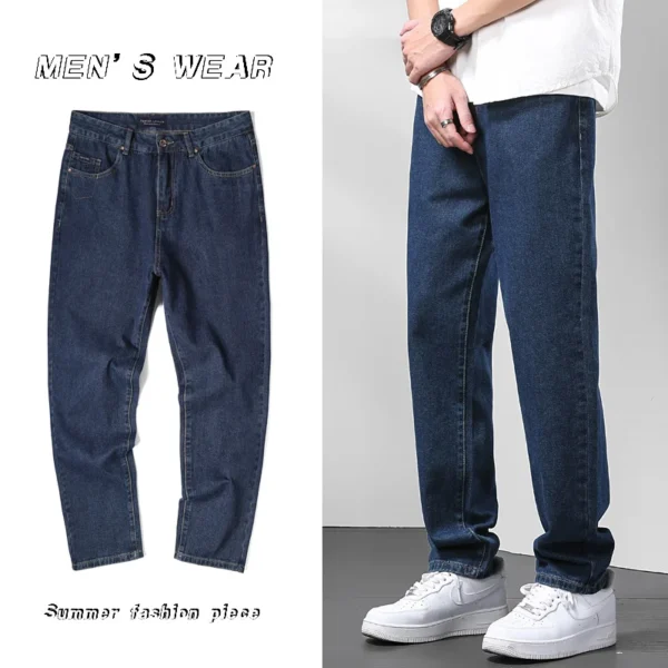 Light Blue American Retro Jeans Men Soft Loose Straight Cylinder High Street Workwear Casual Loose Legs Pants - Image 3