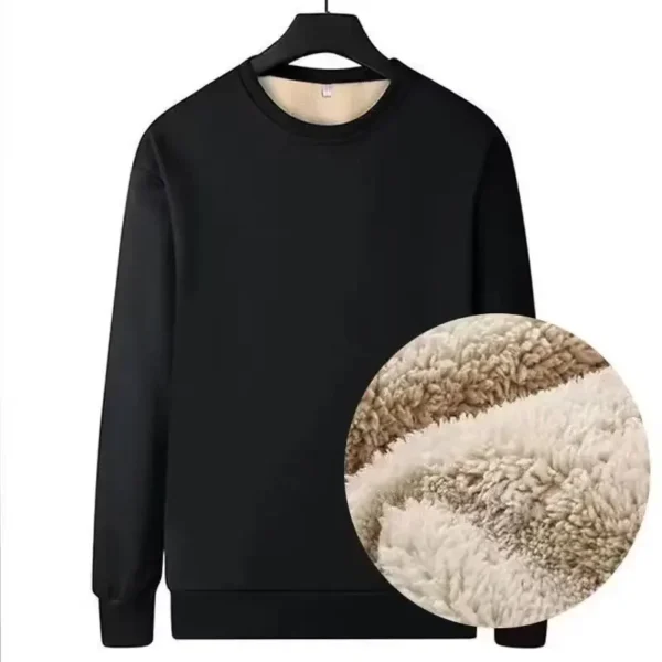 Unique Men's Lamb Wool Fleece Sweatshirt Comfortable Cap-Free Pure Grey Warm Top Loose-Fit Pullover Round Neck Winter - Image 3