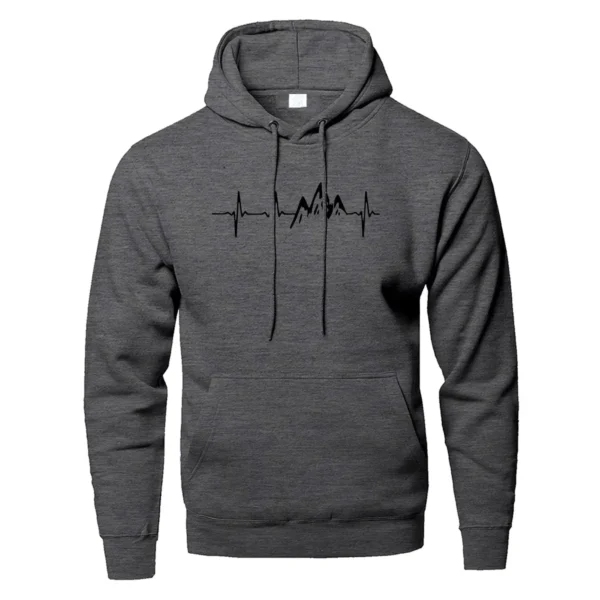 Mountain Heartbeat Hoodies for Man Sweatshirt Autumn Long Sleeve Hooded Sweatshirt Hoodie Black Gray Sportswear - Image 4