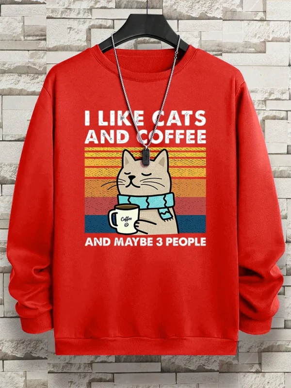 I Like Cats And Coffee And Maybe 3 People Man Hoodies Hip Hop Fleece Sportswear Fashion Crewneck Clothes Autumn Pullover Couple - Image 4