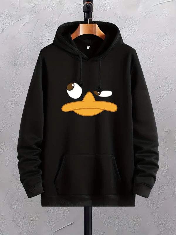 Cartoon Duck Print Hoodies For Men, Graphic Hoodie With Kangaroo Pocket, Comfy Loose Trendy Drawstring Hooded Pullover