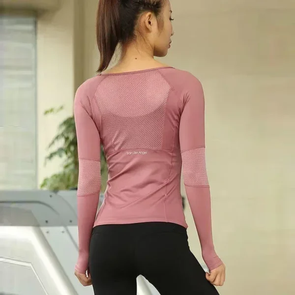 Quick Drying Fitness Top Women Sportwear Running Exercise Long Sleeved T-shirt Finger Sleeve Training Top - Image 2