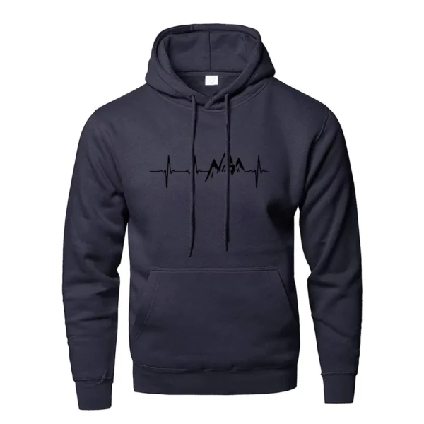 Mountain Heartbeat Hoodies for Man Sweatshirt Autumn Long Sleeve Hooded Sweatshirt Hoodie Black Gray Sportswear - Image 3