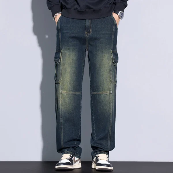 Men's 97% Cotton Straight Cargo Jeans Trendy Multi-pocket Nostalgic Loose Trousers Man American Vintage Fashion Denim Pants - Image 5