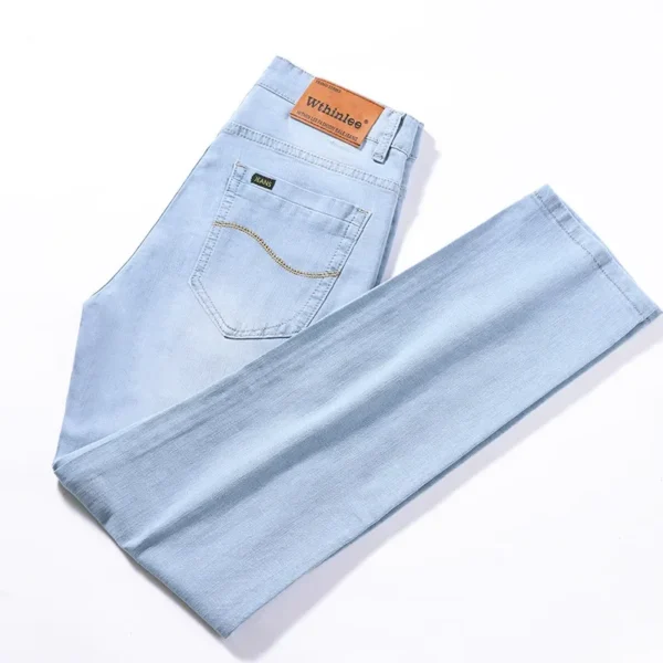 Casual Summer Jeans Men's Loose-Fit Straight-Leg Light Blue High-End Trendy Brand Middle-Aged Casual Trousers Spring Autumn Thin - Image 5