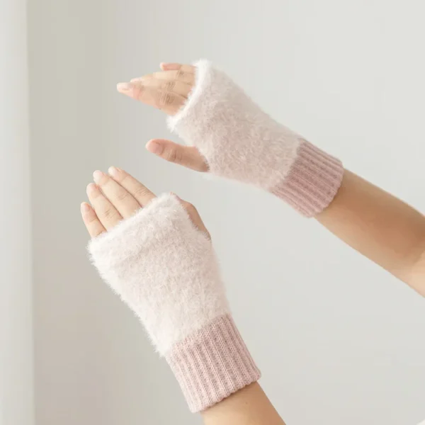 Mink Fleece Soft Winter Half Finger Gloves Women Warm Luxury Solid White Plush Knitted Fingerless Gloves Wrist Mittens Writting - Image 5