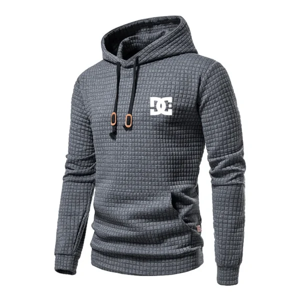 New Autumn And Winter European Men's DC Letter Printed Casual Large Pocket Hoodie Pullover Small Grid Jacquard Plus Size - Image 3