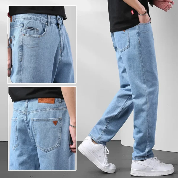 Light Blue American Retro Jeans Men Soft Loose Straight Cylinder High Street Workwear Casual Loose Legs Pants