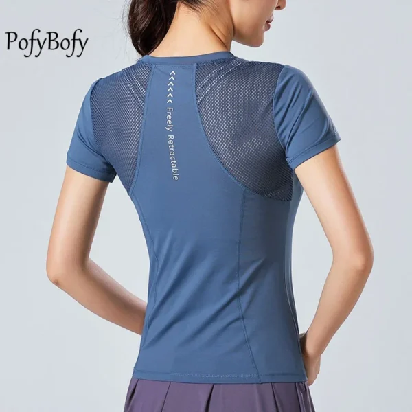 Mesh Stitching Reflective Strip Back Quick Dry Elastic Breathable Basic Short Sleeve Yoga T-shirt Women Gym Fitness Top