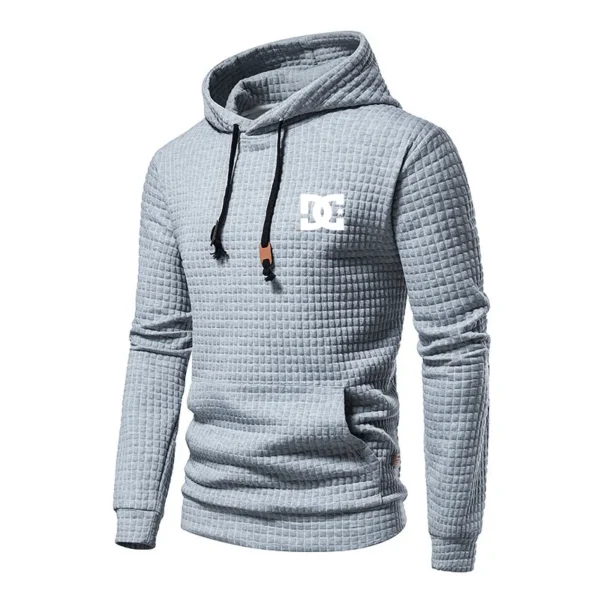 New Autumn And Winter European Men's DC Letter Printed Casual Large Pocket Hoodie Pullover Small Grid Jacquard Plus Size - Image 2