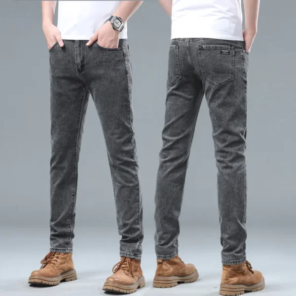 2024 New Classic Slim Korea Fashion Solid Color Simple Male Straight Skinny Denim Trousers Black Gray Men's Stretch Jeans - Image 5