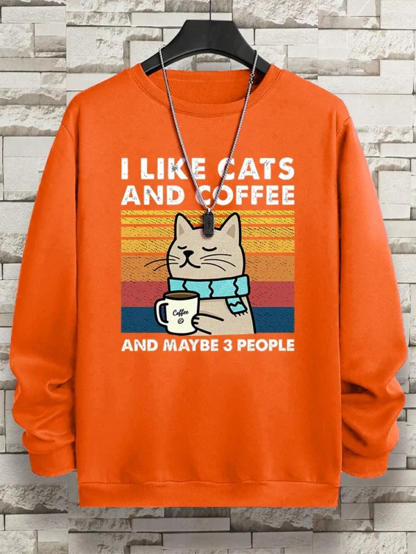 I Like Cats And Coffee And Maybe 3 People Man Hoodies Hip Hop Fleece Sportswear Fashion Crewneck Clothes Autumn Pullover Couple - Image 3