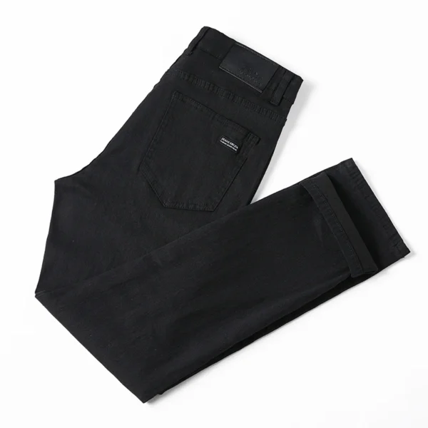 Men's pure black jeans Korean version trendy straight fit pants men's comfortable and elastic classic business jeans - Image 6