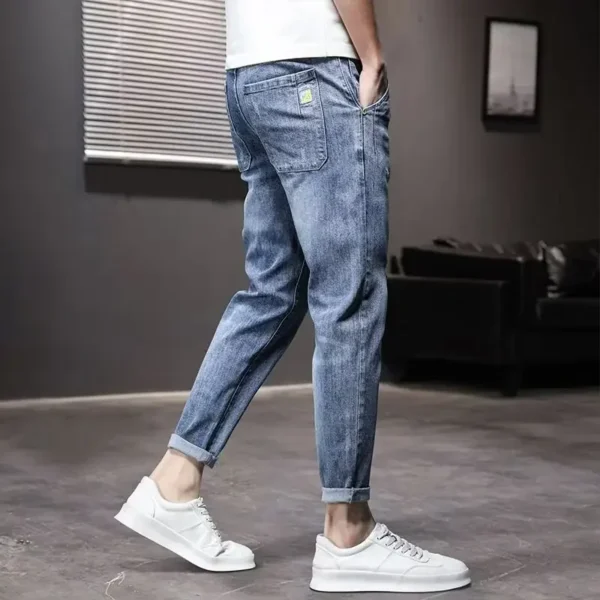 Spring New Men's Jeans Loose-fit Straight-leg Ripped Casual Nine-point Trousers Trendy Fashion Spring Autumn Male Suit - Image 3