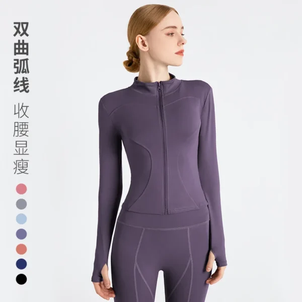 Long Sleeve Sports Jacket Women Zip Fitness Yoga Shirt Winter Warm Gym Top Activewear Running Coats Workout Clothes For Cycling - Image 5