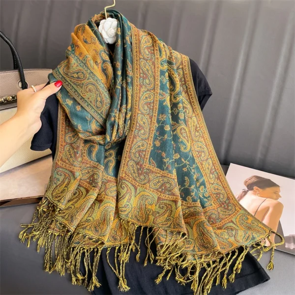 Luxury Brand Autumn Cashmere Pashmina Shawl Lady Wrap Warm Winter Scarves Design Print Female Foulard Cotton Stoles Scarf 2023 - Image 4