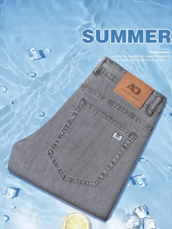 Summer Thin Men's Loose Straight Jeans Lyocell Soft Drape Business Casual Trousers Classic Smoke Gray Brand Ice Silk Pants - Image 2