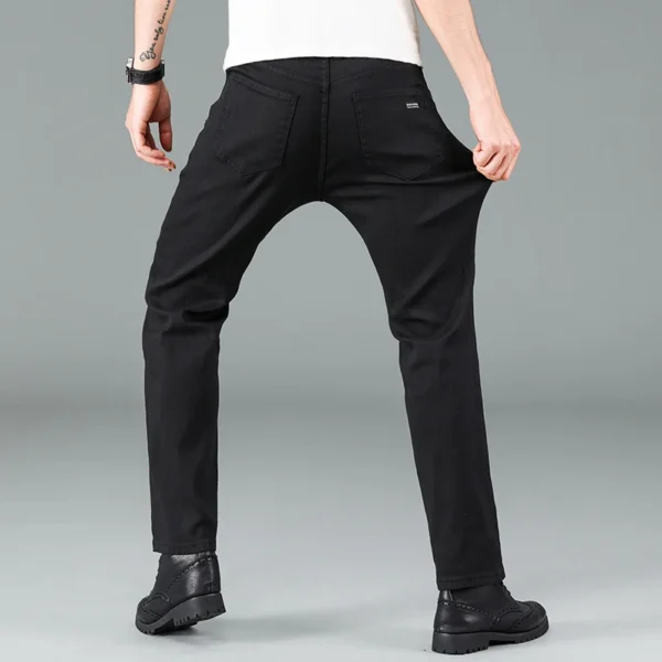 Men's pure black jeans Korean version trendy straight fit pants men's comfortable and elastic classic business jeans - Image 5