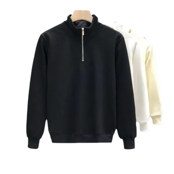 Trendy Half-Zip Stand Collar Solid Color Sweatshirt Niche Design Sensibility Autumn/Winter New Men's Sweatshirt Casual Scene - Image 5