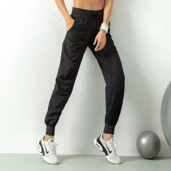 Fabric Drawstring Running Sport Joggers Women Quick Dry Athletic Gym Fitness Sweatpants with Side Pockets Leisure Exercise Pants - Image 4