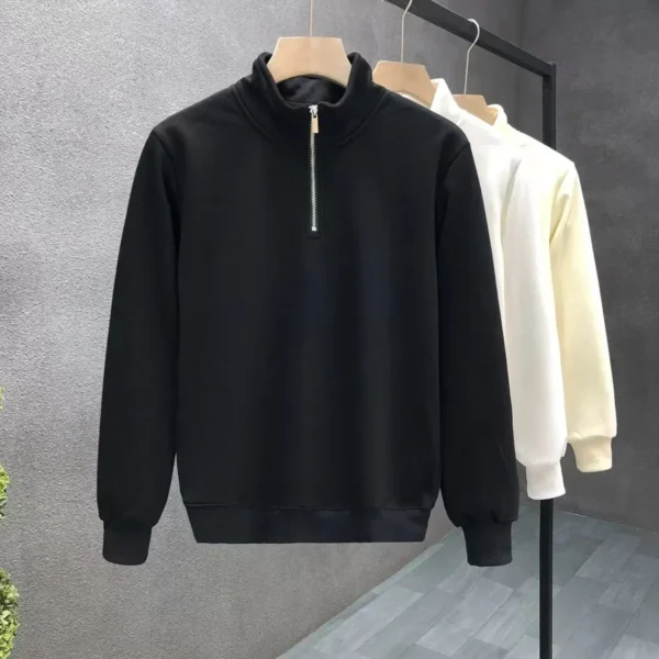 Trendy Half-Zip Stand Collar Solid Color Sweatshirt Niche Design Sensibility Autumn/Winter New Men's Sweatshirt Casual Scene