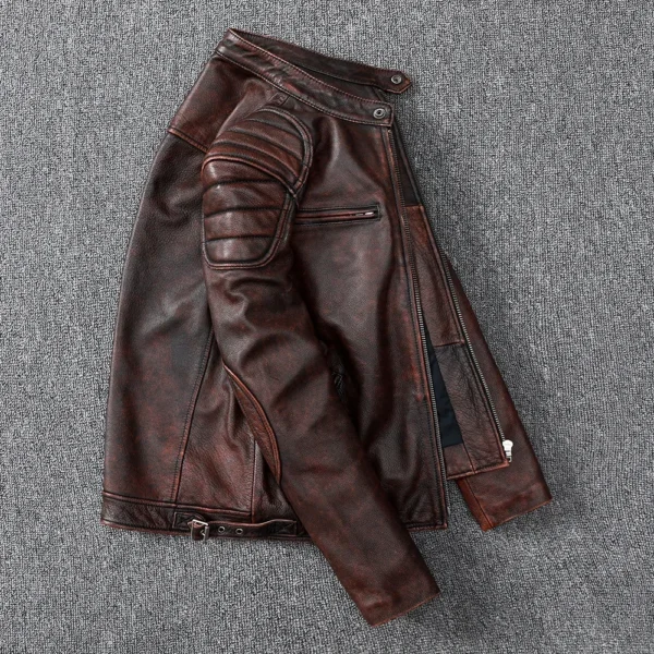 Free Shipping 2021 New Vintage Style Mens Cowhide Clothes Biker Genuine Leather Jacket Fashion Brown Leather slim coat men - Image 4