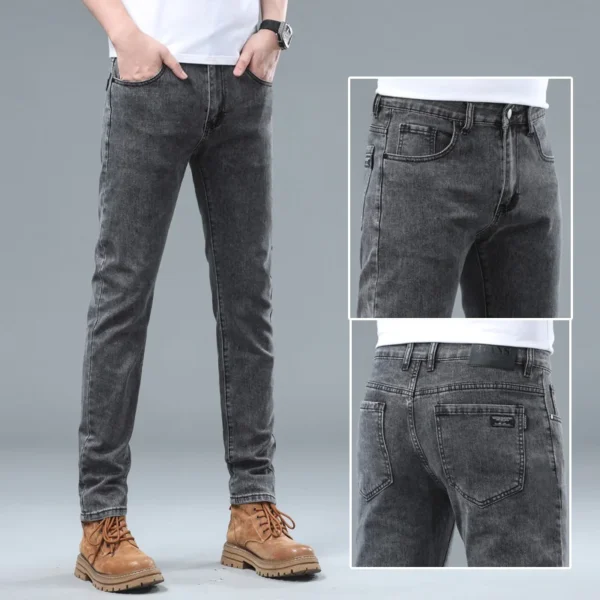 2024 New Classic Slim Korea Fashion Solid Color Simple Male Straight Skinny Denim Trousers Black Gray Men's Stretch Jeans - Image 6