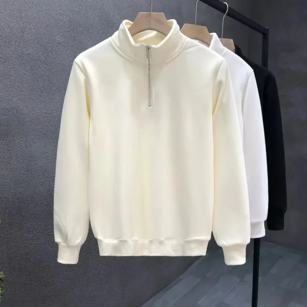 Trendy Half-Zip Stand Collar Solid Color Sweatshirt Niche Design Sensibility Autumn/Winter New Men's Sweatshirt Casual Scene - Image 3