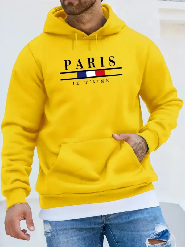 Men's kangaroo pocket long sleeved hooded sweatshirt smiling street sports style casual fashion autumn and winter new