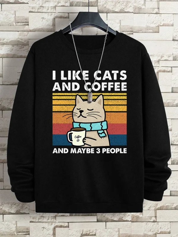 I Like Cats And Coffee And Maybe 3 People Man Hoodies Hip Hop Fleece Sportswear Fashion Crewneck Clothes Autumn Pullover Couple