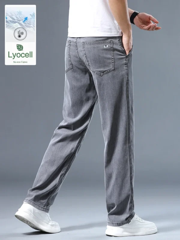 Summer Thin Men's Loose Straight Jeans Lyocell Soft Drape Business Casual Trousers Classic Smoke Gray Brand Ice Silk Pants