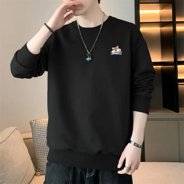 New Autumn and Spring Long sleeved T-shirt for Men's Sweater Underlay Shirt for Men's Round Neck Pullover Sweater for Men - Image 3