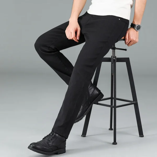 Men's pure black jeans Korean version trendy straight fit pants men's comfortable and elastic classic business jeans - Image 3