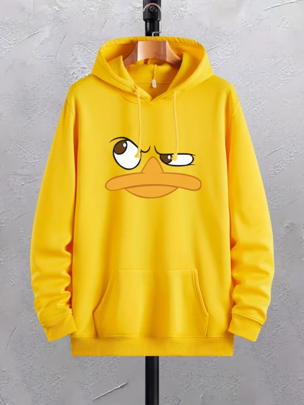 Cartoon Duck Print Hoodies For Men, Graphic Hoodie With Kangaroo Pocket, Comfy Loose Trendy Drawstring Hooded Pullover - Image 2