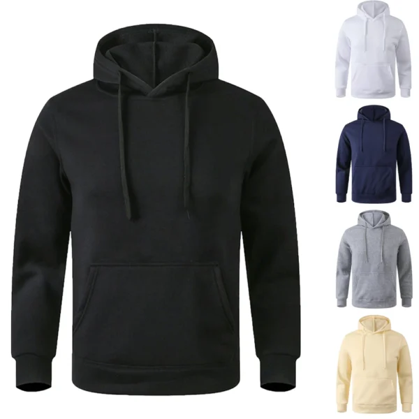 Men's Fleece Hoodies Streetwear Long Sleeve Sweatshirts Solid Color Casual Hooded Pullover Male Oversized Sportwear Hoodie