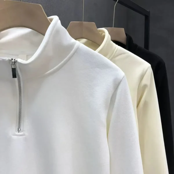 Trendy Half-Zip Stand Collar Solid Color Sweatshirt Niche Design Sensibility Autumn/Winter New Men's Sweatshirt Casual Scene - Image 4