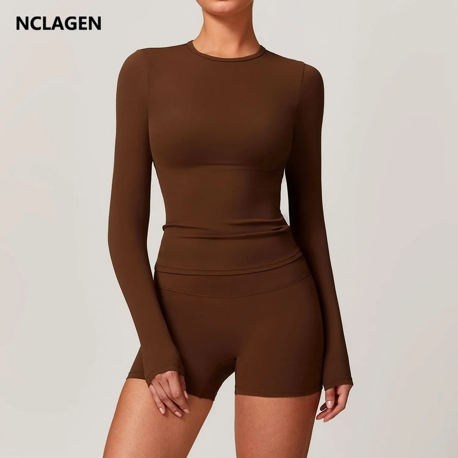 NCLAGEN Long Sleeve Workout Top Gym Pilates Clothes Women Active Wear Sports Shirt Elastic Fitness Yoga Clothing Running Shirts