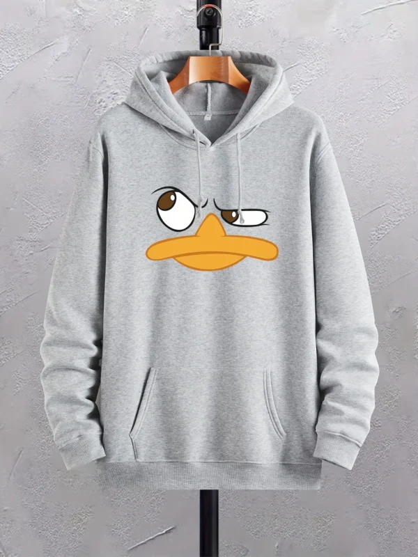 Cartoon Duck Print Hoodies For Men, Graphic Hoodie With Kangaroo Pocket, Comfy Loose Trendy Drawstring Hooded Pullover - Image 3