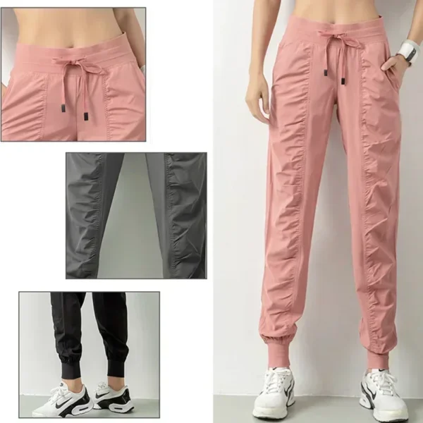 Fabric Drawstring Running Sport Joggers Women Quick Dry Athletic Gym Fitness Sweatpants with Side Pockets Leisure Exercise Pants - Image 2