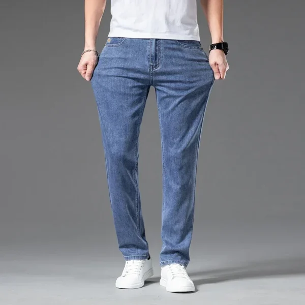 2024 Spring Summer New Classic Youthful Vitality Men's Fit Straight Thin Denim Jeans Lightweight Cotton Stretch Trousers - Image 4