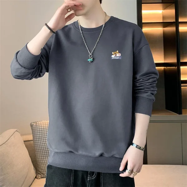 New Autumn and Spring Long sleeved T-shirt for Men's Sweater Underlay Shirt for Men's Round Neck Pullover Sweater for Men - Image 4