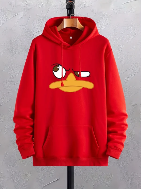 Cartoon Duck Print Hoodies For Men, Graphic Hoodie With Kangaroo Pocket, Comfy Loose Trendy Drawstring Hooded Pullover - Image 4